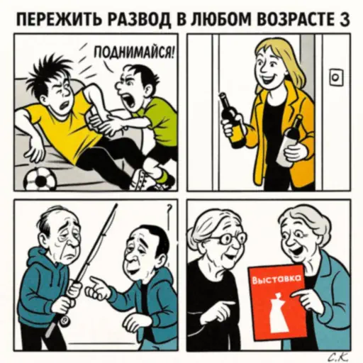 Как пережить развод в любом возрасте шаг за шагом – карикатура-мем, часть 3
