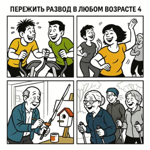 Как пережить развод в любом возрасте шаг за шагом – карикатура-мем, часть 4